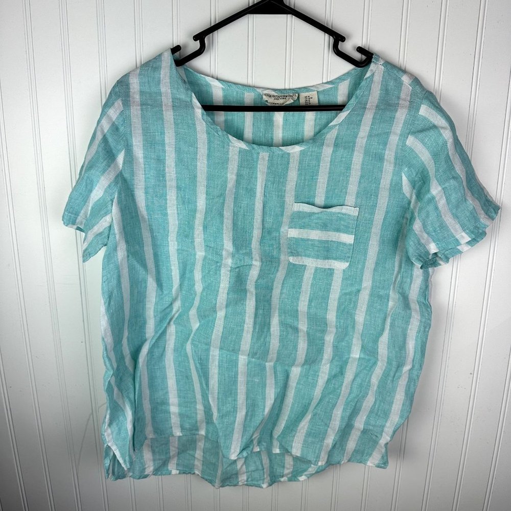 Christian Siriano Blue Stripe Blouse 100%‎ Linen
